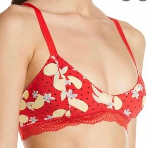 Free People MARI Red Lemon Print Bralette Wireless